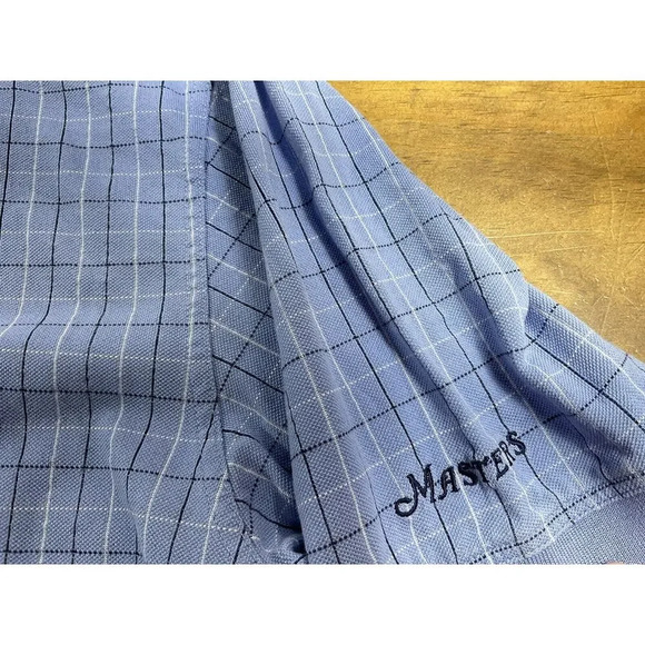 Masters Collection 60s Two Ply Mercerized Men's Large Blue Check Polo Shirt - Picture 4 of 7